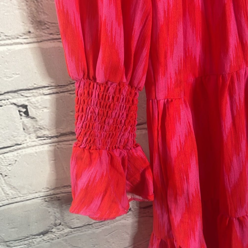 Tuckernuck Pomander Place Red & Pink Long Sleeve Tiered Dress Size Small - Picture 6 of 14